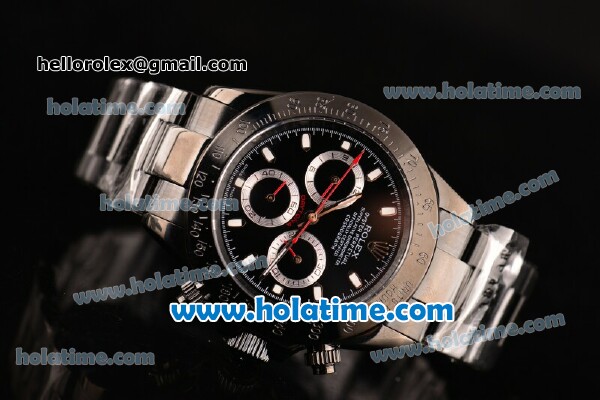 Rolex Daytona Project X Designs Asia 3836 Automatic Full PVD with White Stick Markers and Black Dial - Click Image to Close